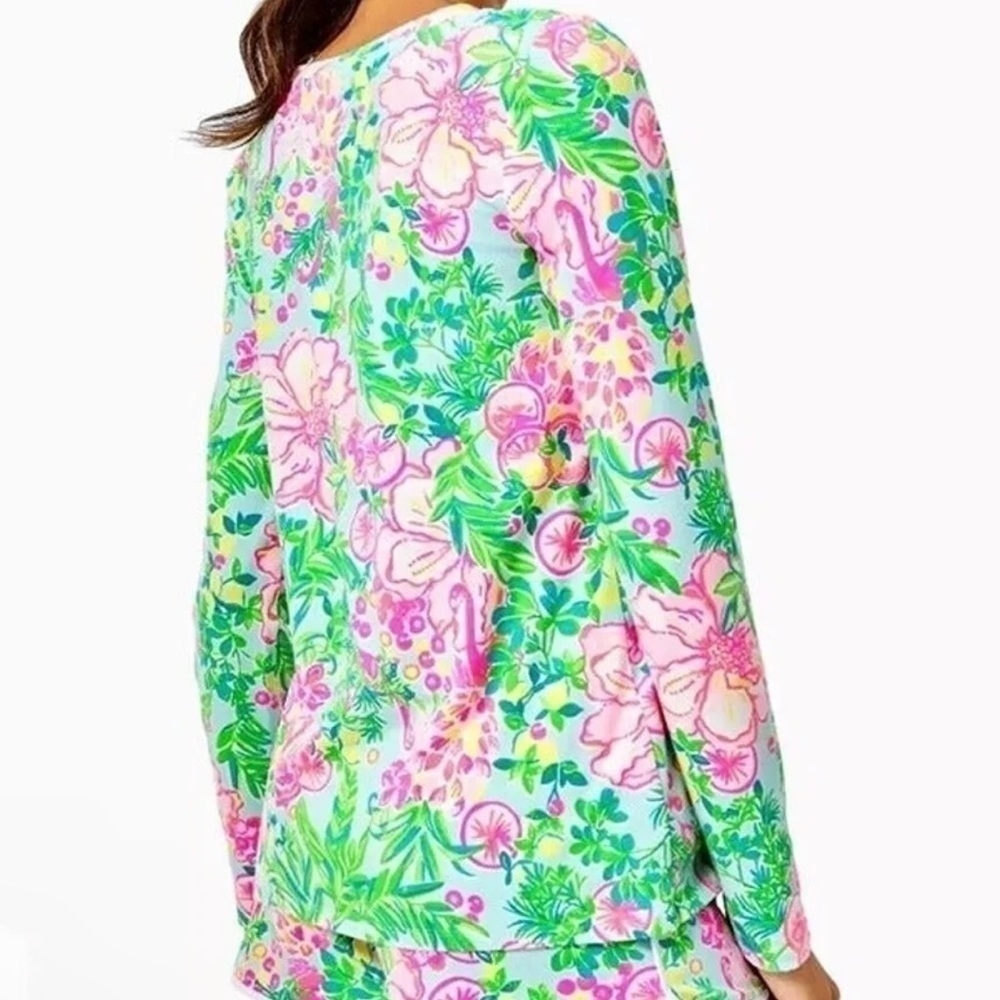 ❤️ Lilly Pulitzer Henley Pajama Top Fruity Flamingo Colorful Tropical 010496 - Picture 2 of 12